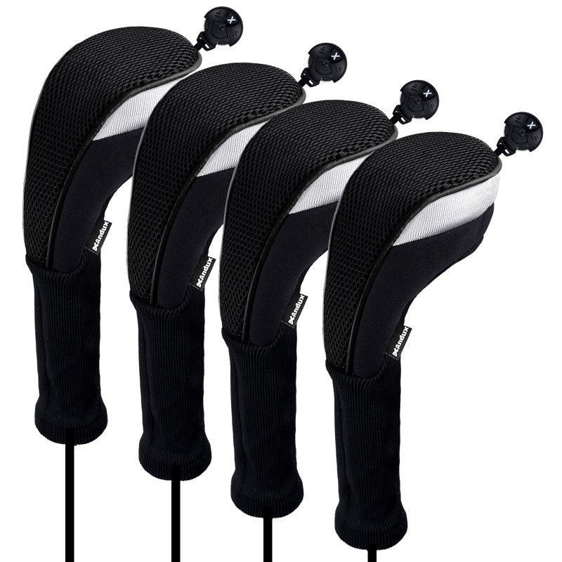 Andux 4pcs/Pack Long Neck Golf Hybrid Club Head Covers Dial No. Tag CTMT-02 Black - Image 1